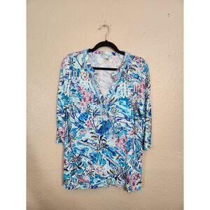 Palm Harbour Women's‎ Multicolor Tropical Print 3/4 Sleeve Tunic Top Size Medium